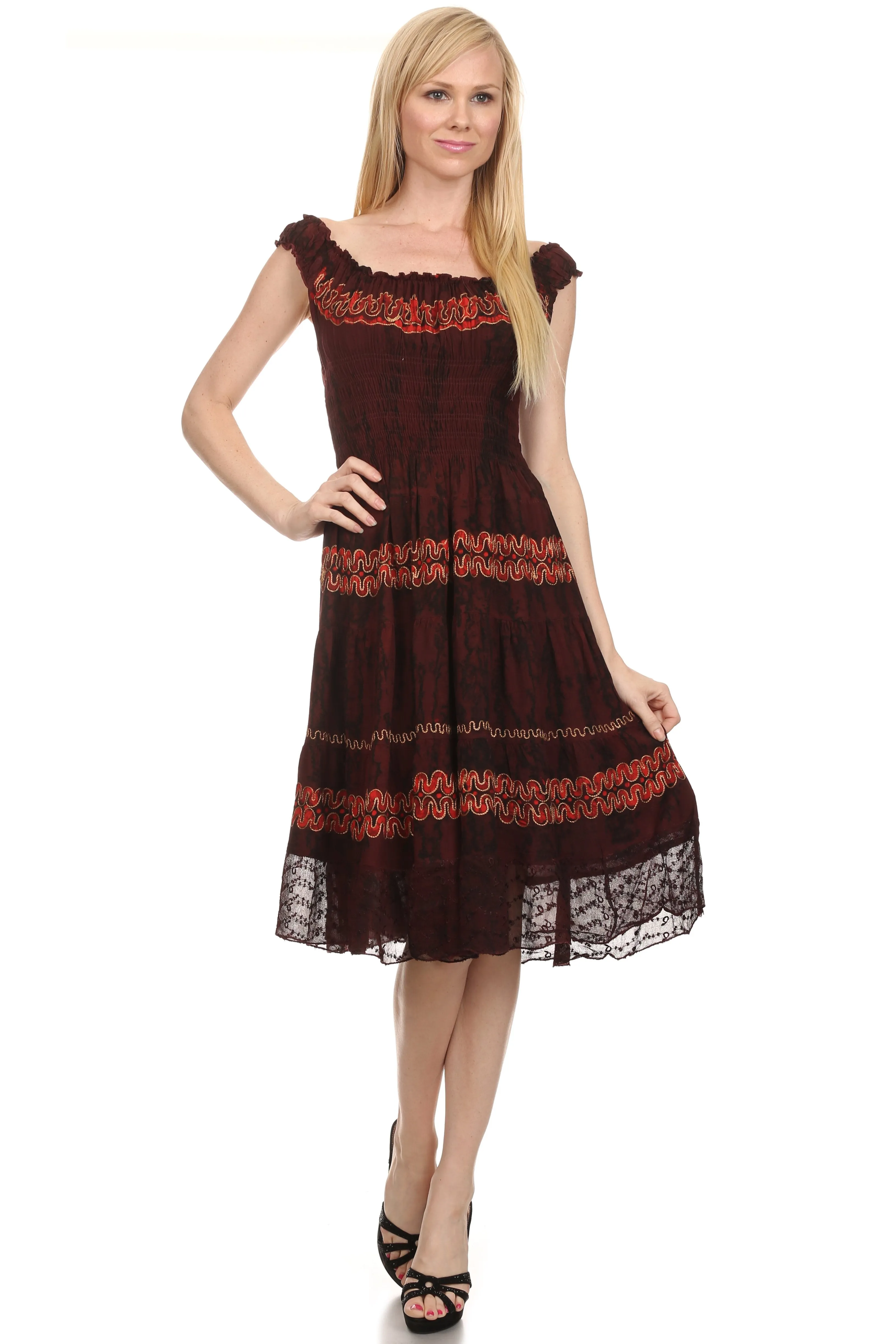 Sakkas Delilah Gypsy Boho Peasant Batik Dress