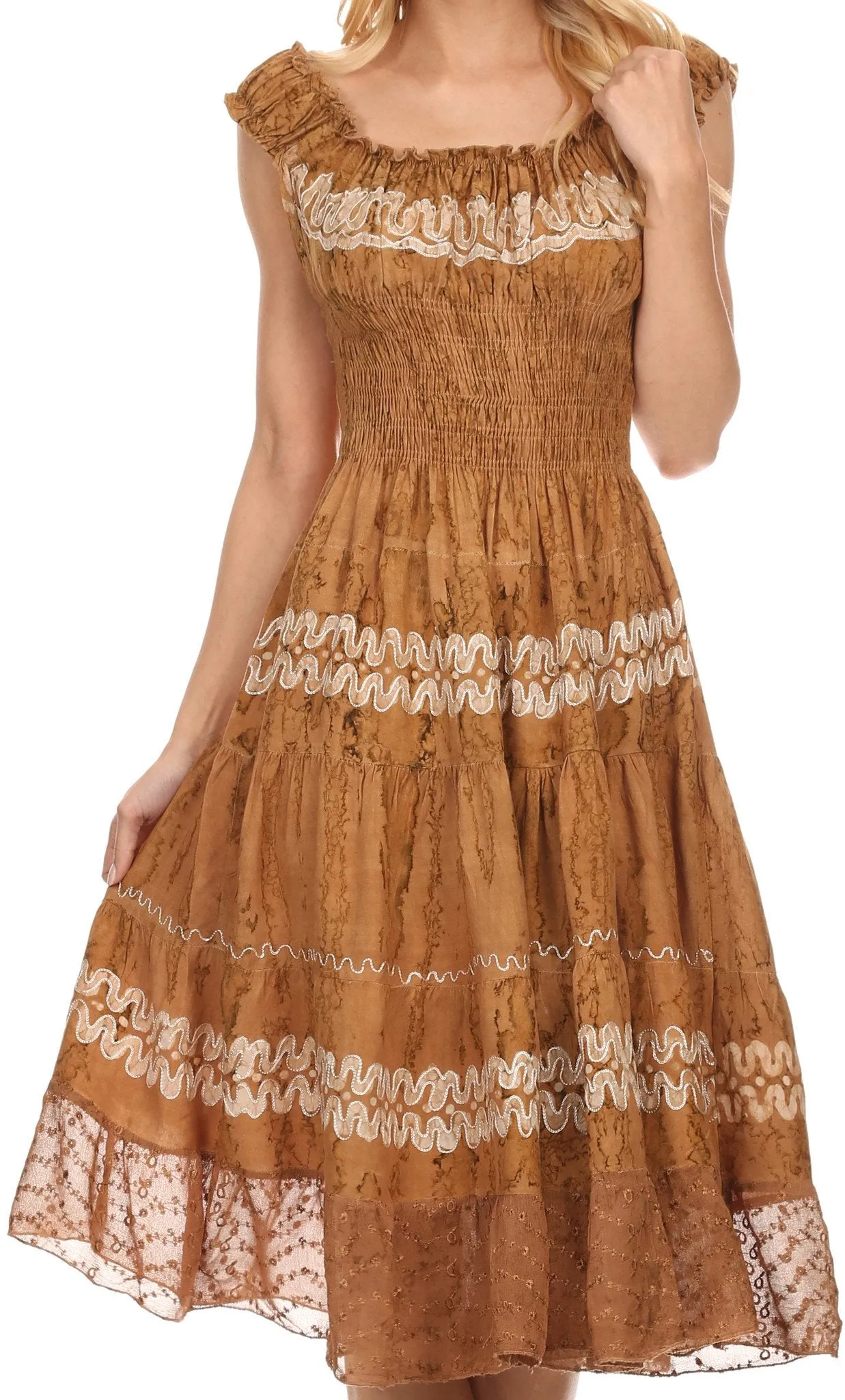 Sakkas Delilah Gypsy Boho Peasant Batik Dress