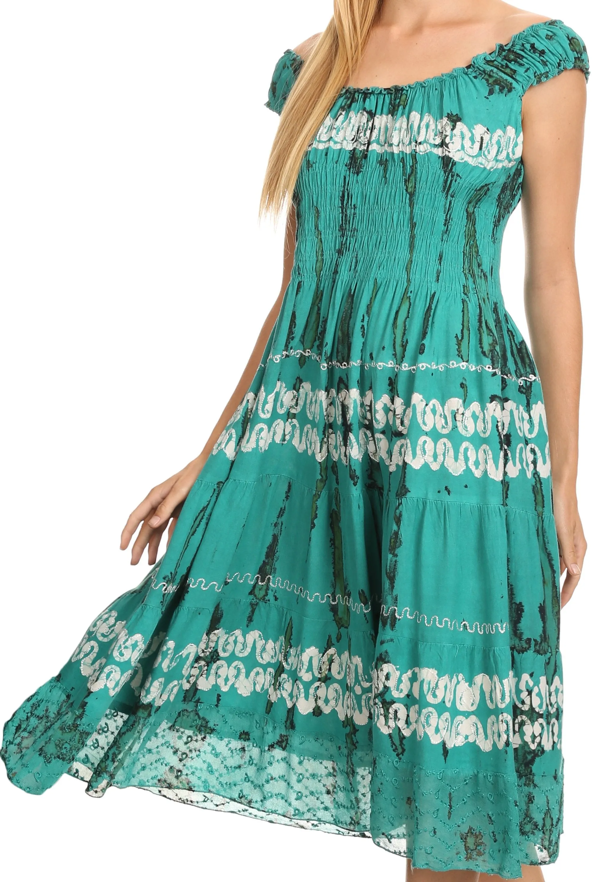 Sakkas Delilah Gypsy Boho Peasant Batik Dress