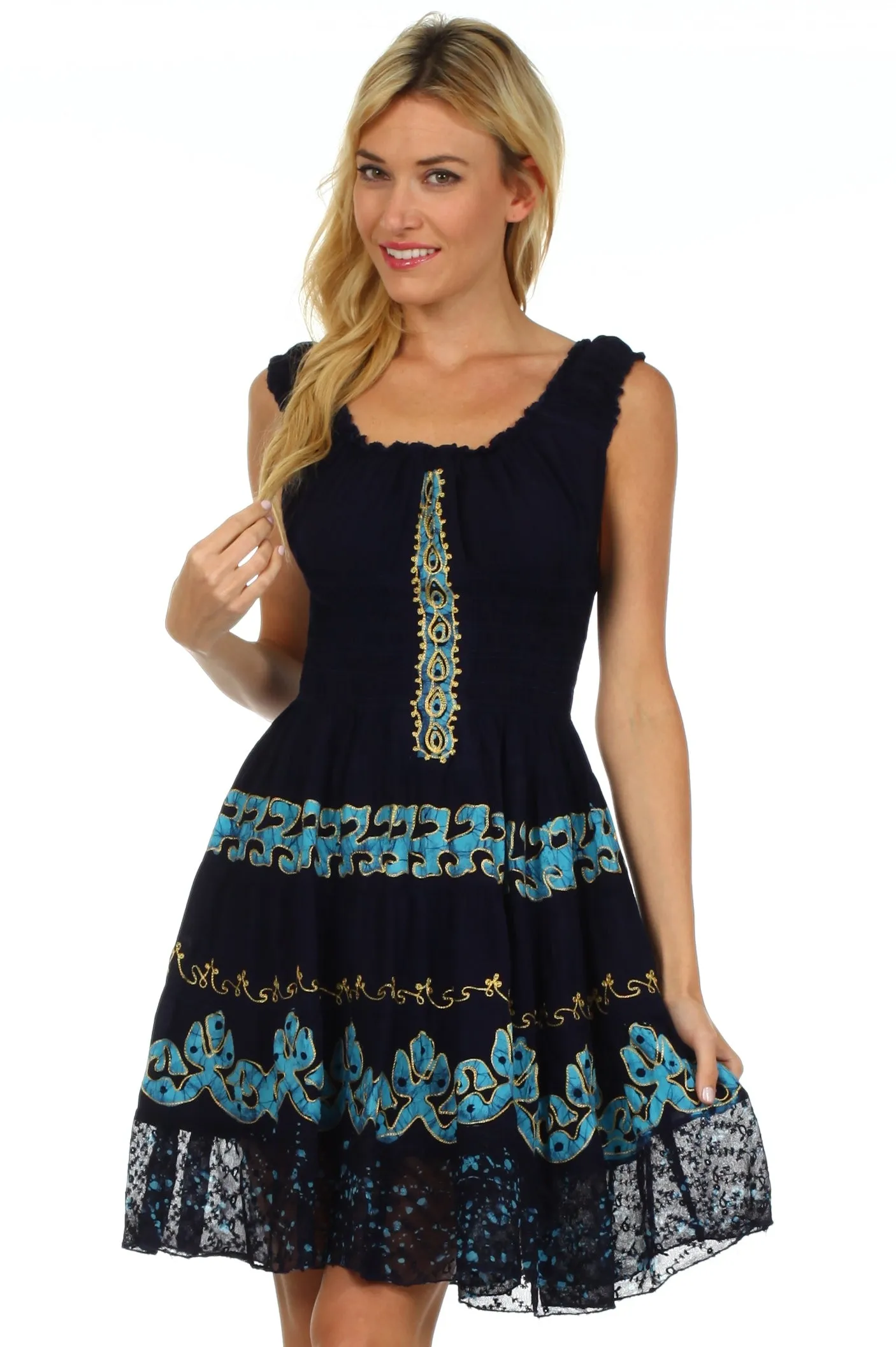 Sakkas Isabella Gypsy Boho Renaissance Batik Dress