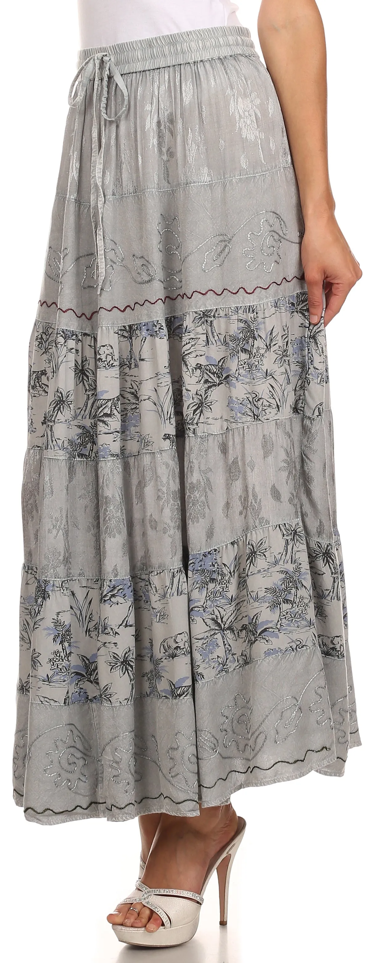 Sakkas Jacquard Floral Gypsy Boho Peasant Skirt