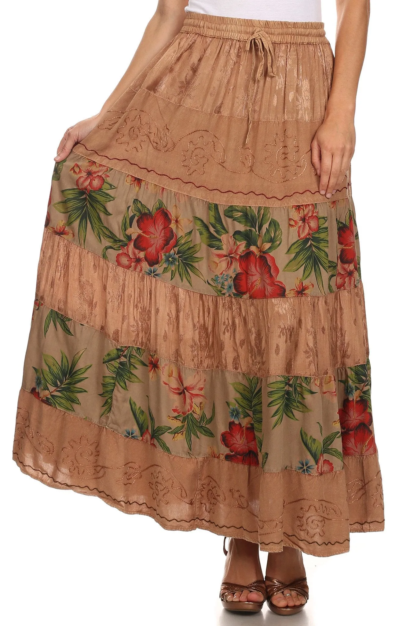 Sakkas Jacquard Floral Gypsy Boho Peasant Skirt