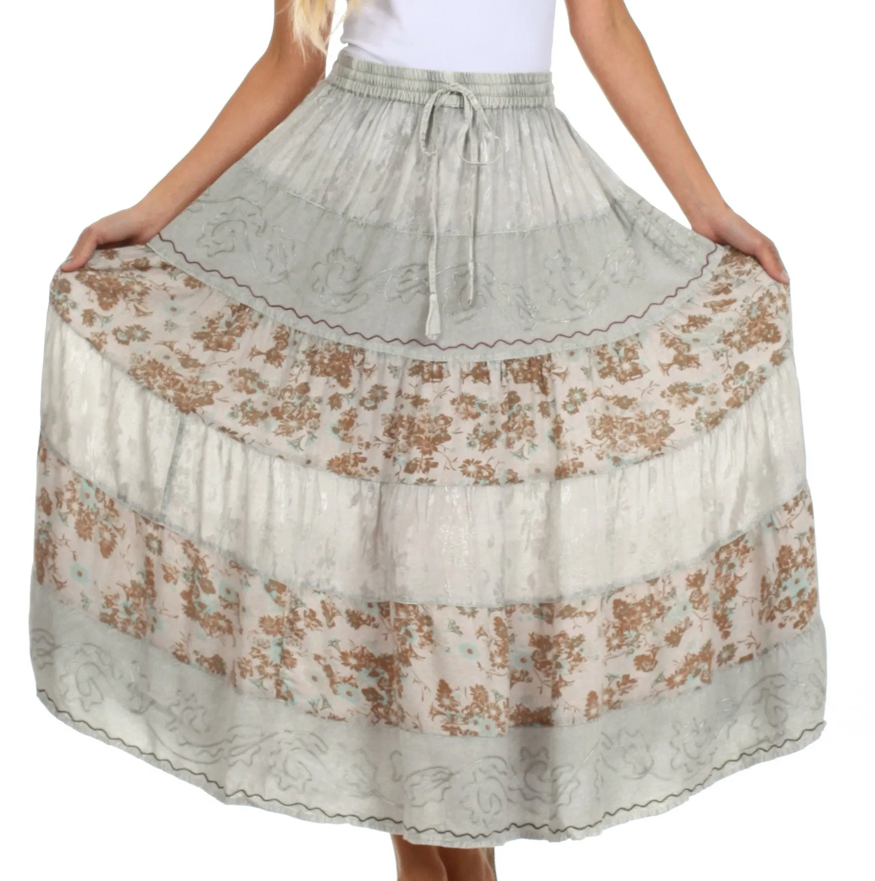 Sakkas Jacquard Floral Gypsy Boho Peasant Skirt