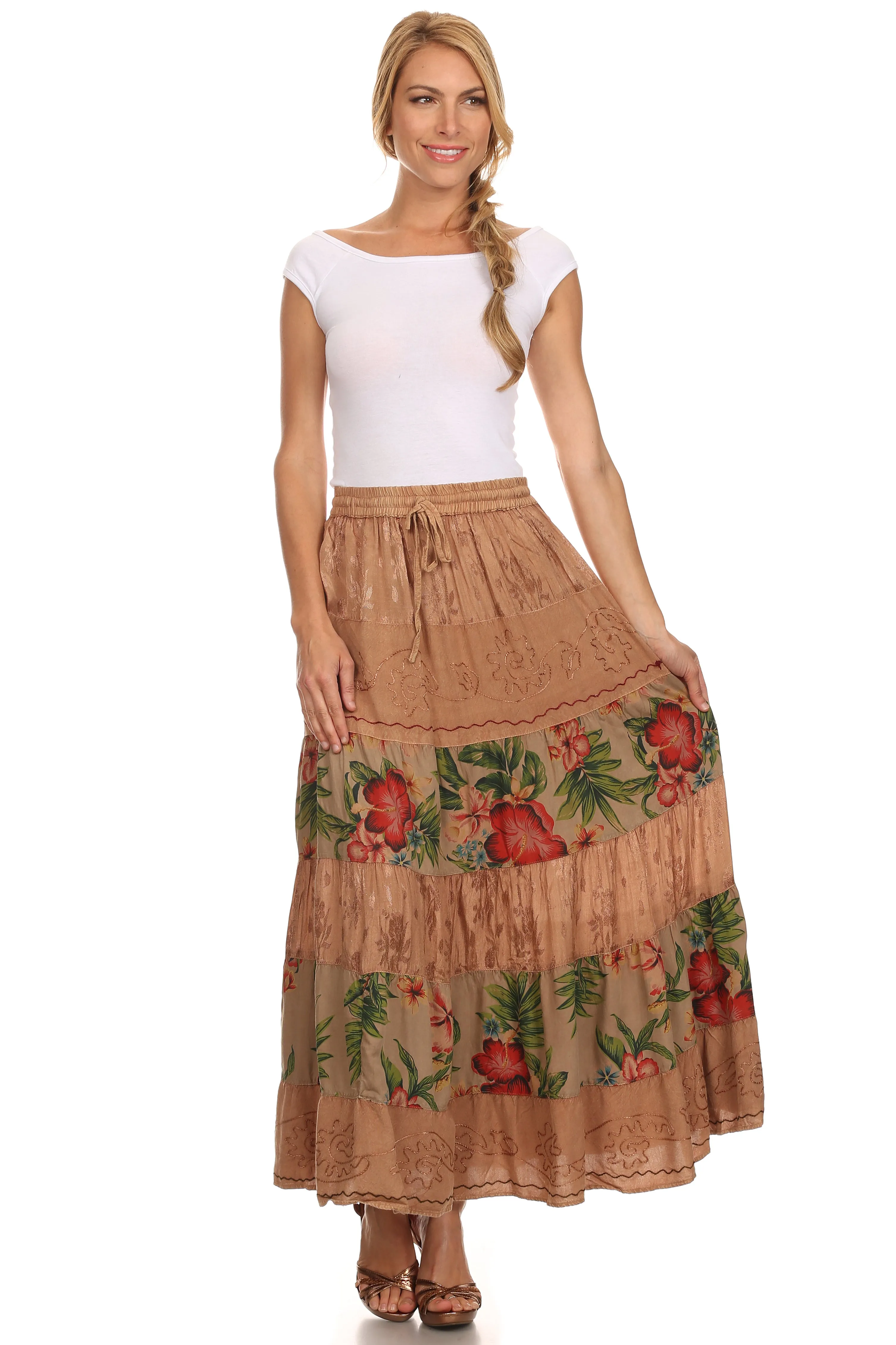 Sakkas Jacquard Floral Gypsy Boho Peasant Skirt