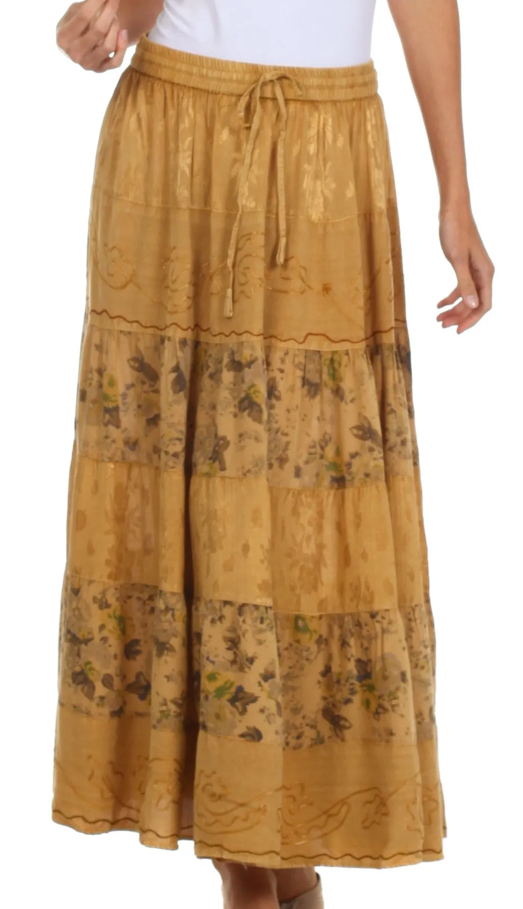 Sakkas Jacquard Floral Gypsy Boho Peasant Skirt