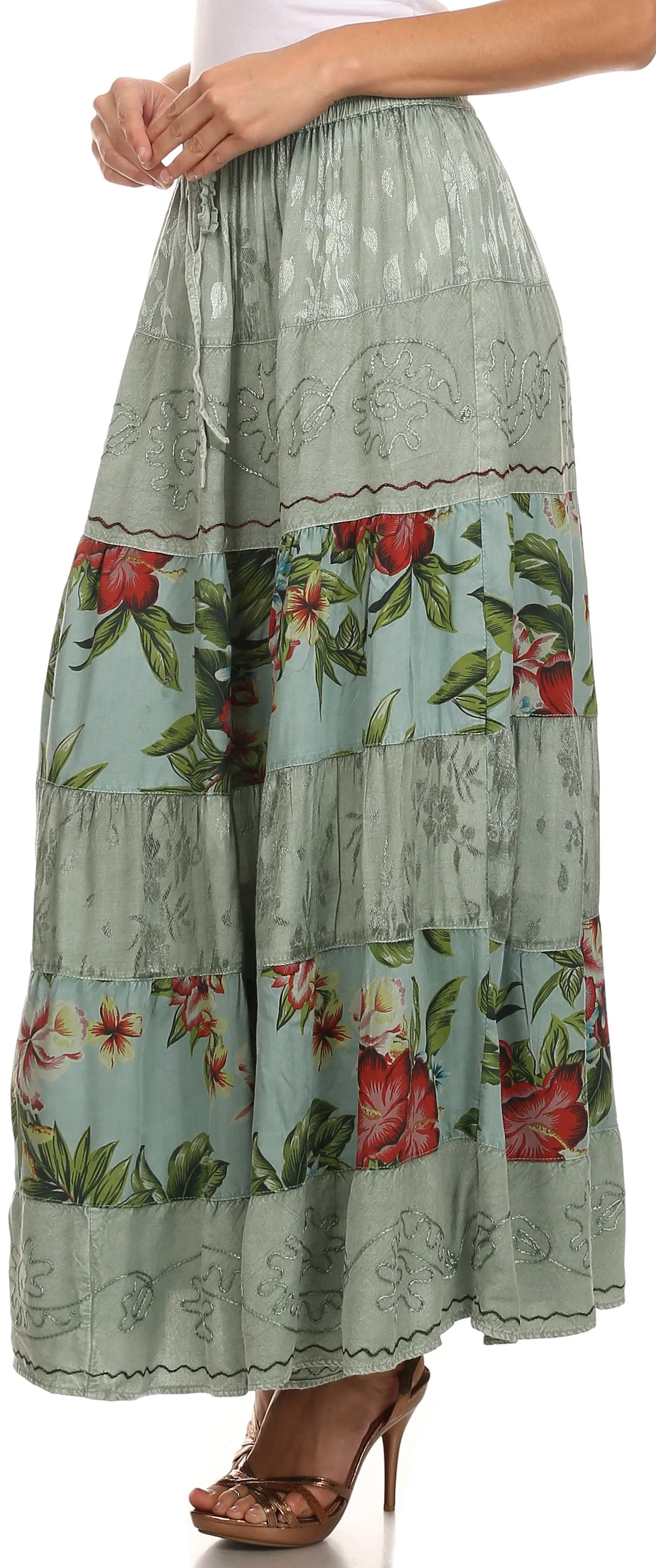 Sakkas Jacquard Floral Gypsy Boho Peasant Skirt