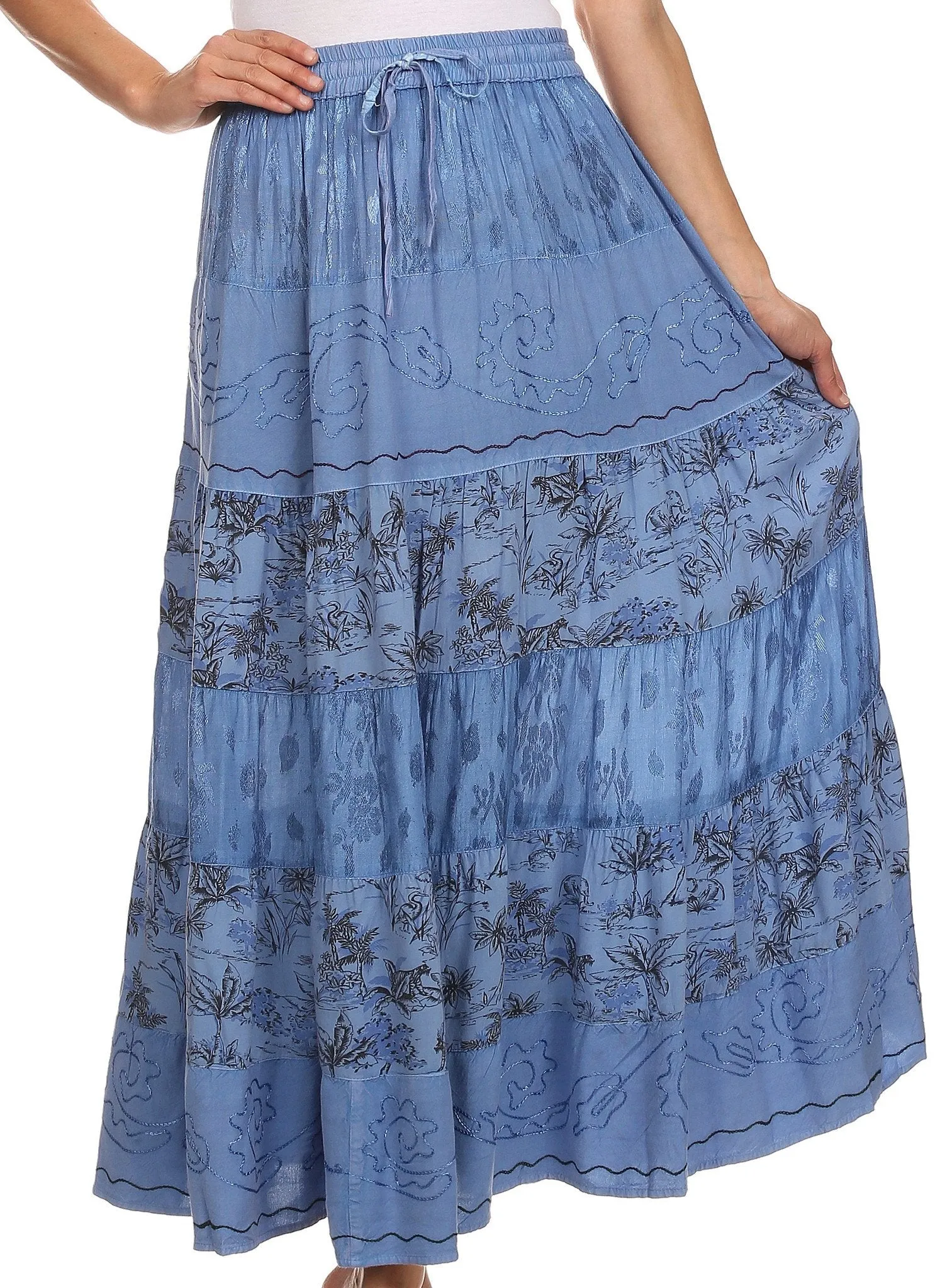 Sakkas Jacquard Floral Gypsy Boho Peasant Skirt