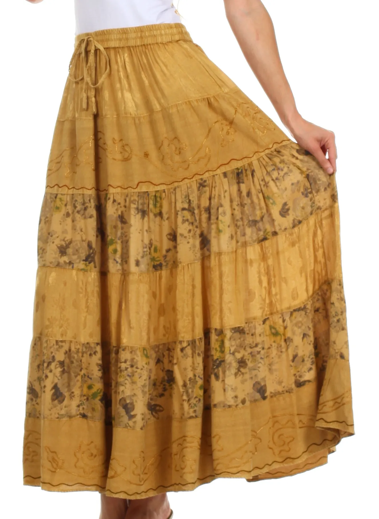 Sakkas Jacquard Floral Gypsy Boho Peasant Skirt