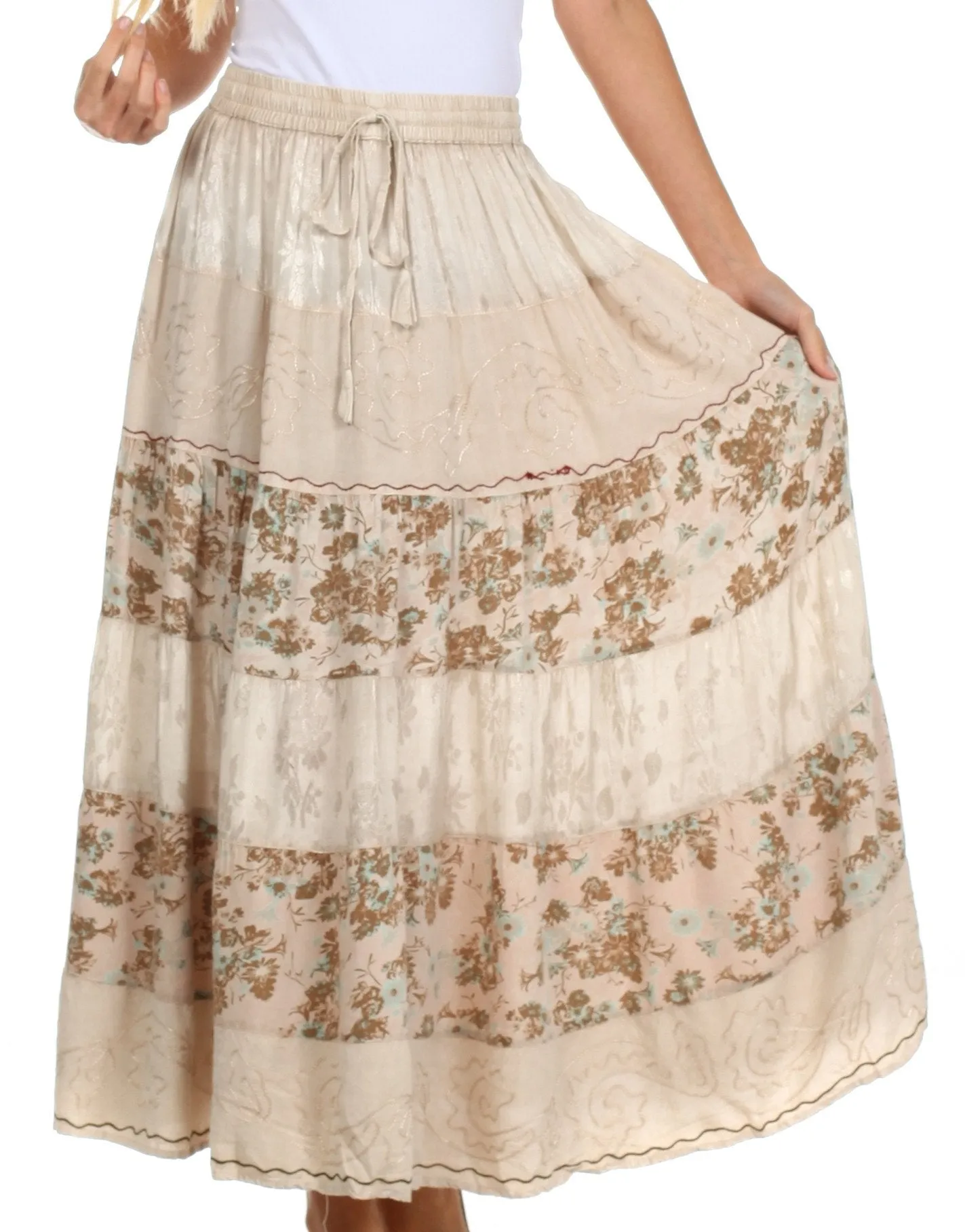 Sakkas Jacquard Floral Gypsy Boho Peasant Skirt