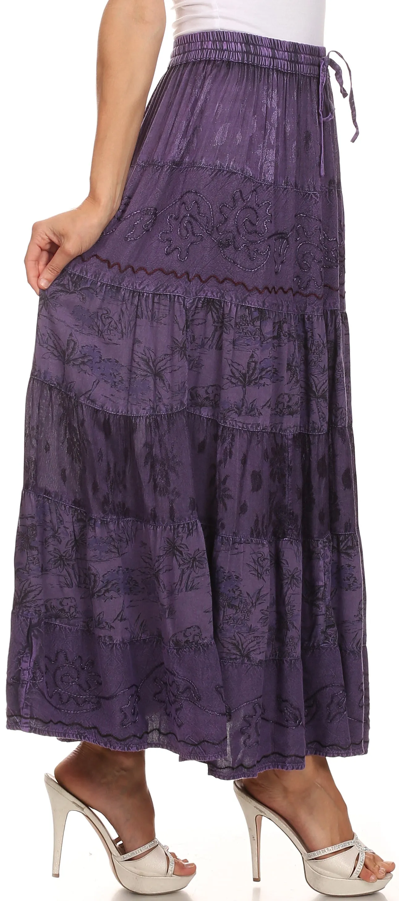 Sakkas Jacquard Floral Gypsy Boho Peasant Skirt