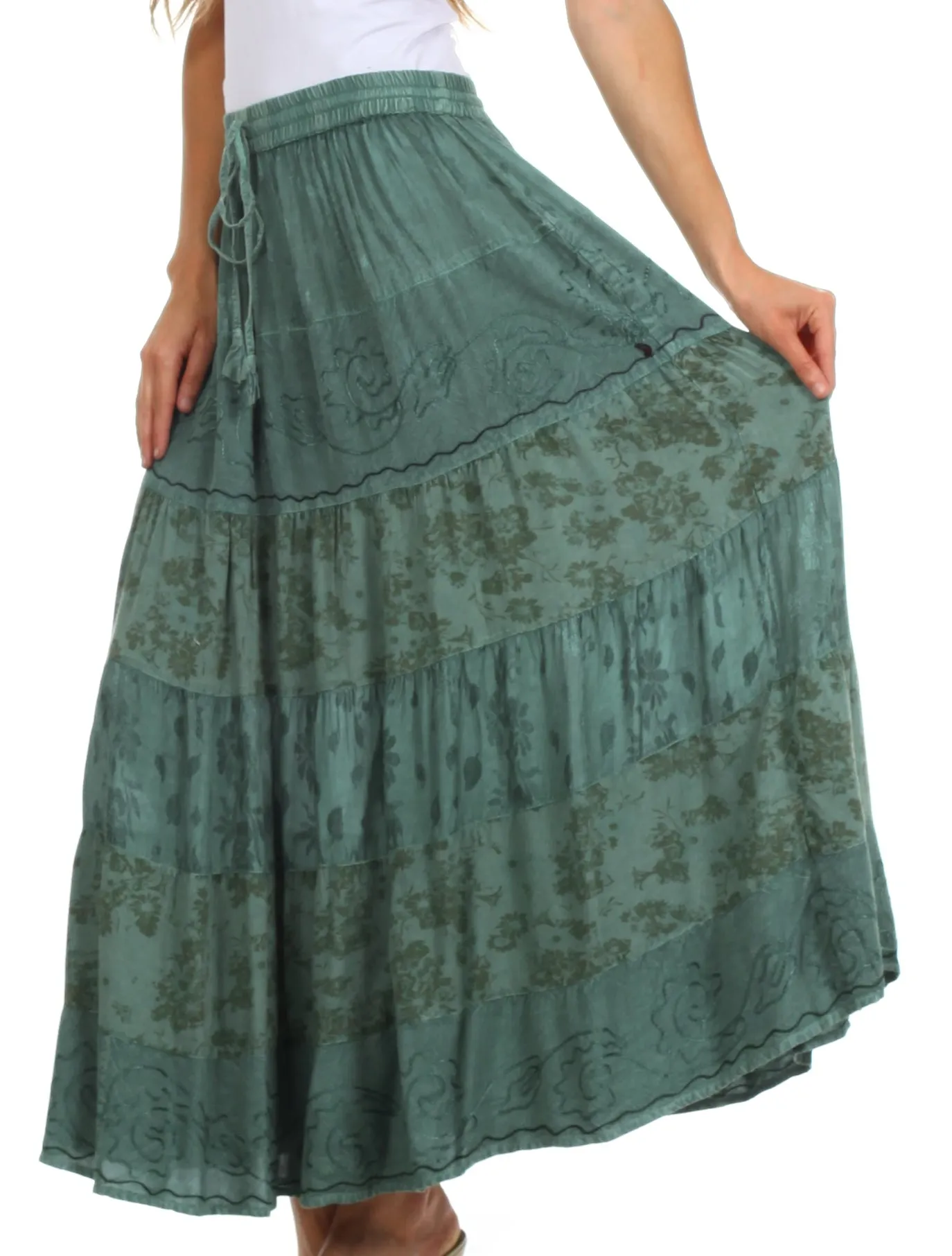 Sakkas Jacquard Floral Gypsy Boho Peasant Skirt