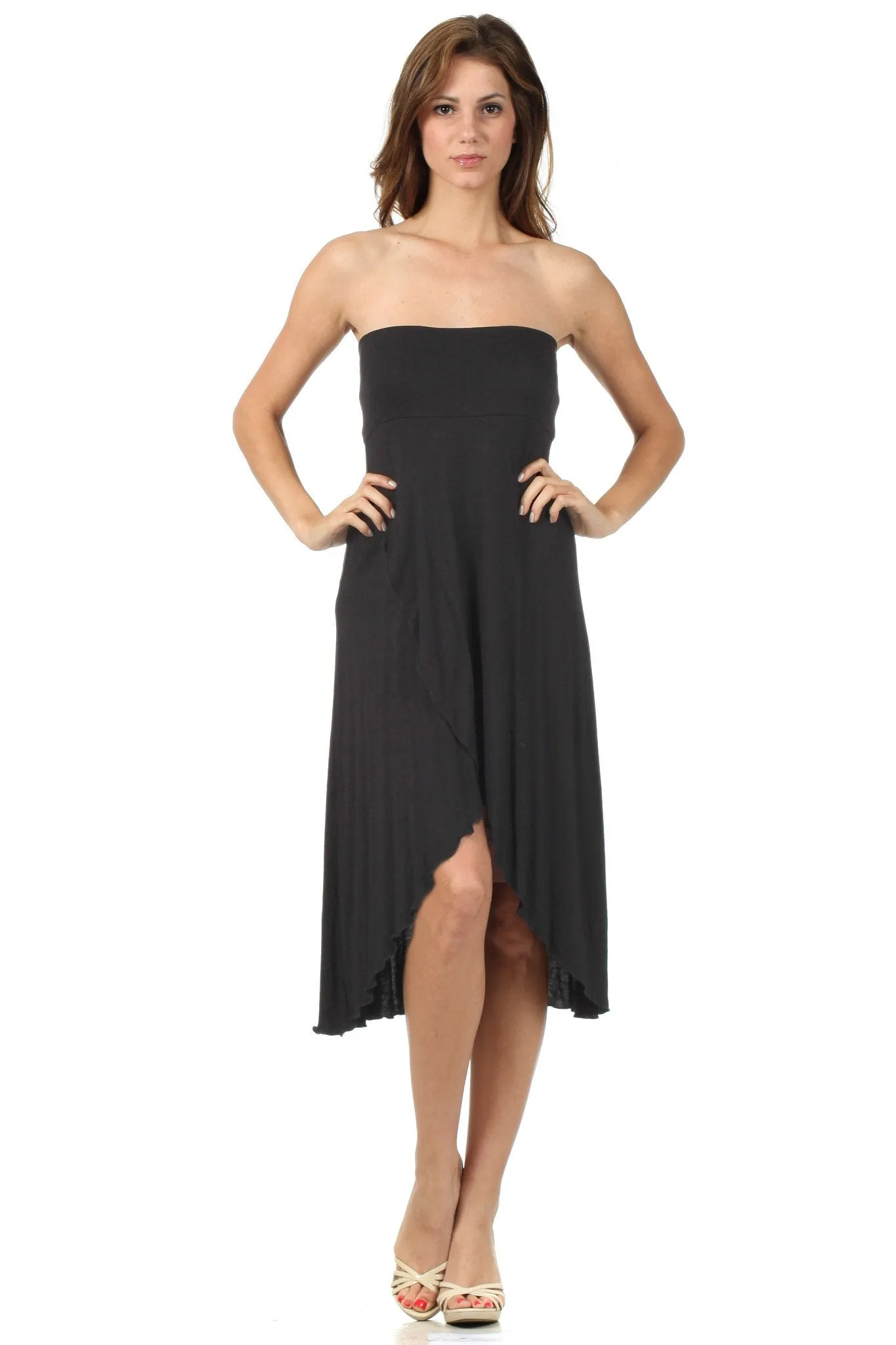 Sakkas Soft Jersey Feel Solid Color Strapless High Low Dress / Skirt