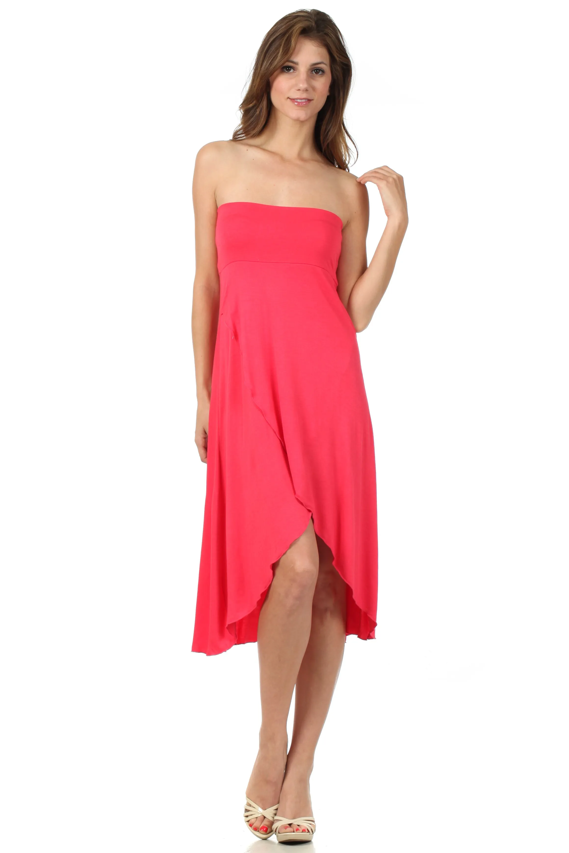 Sakkas Soft Jersey Feel Solid Color Strapless High Low Dress / Skirt