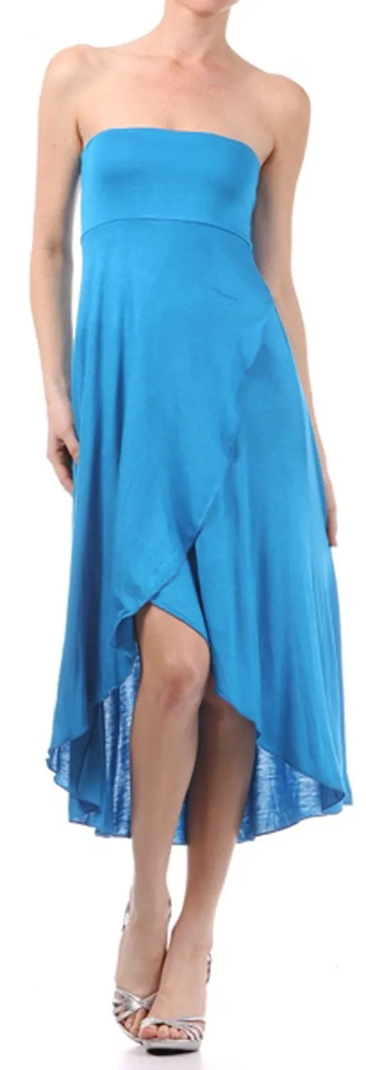 Sakkas Soft Jersey Feel Solid Color Strapless High Low Dress / Skirt