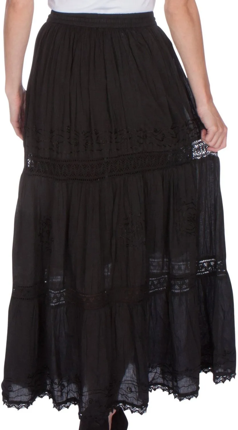 Sakkas Solid Embroidered Gypsy Bohemian Mid Length Cotton Skirt