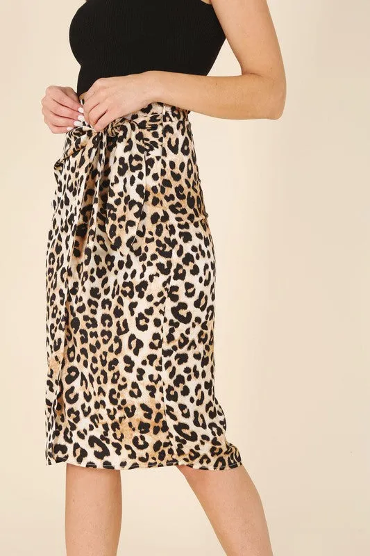 *Satin Leopard Tie Skirt