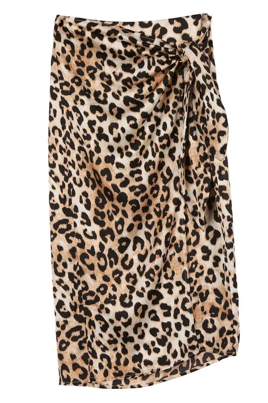 *Satin Leopard Tie Skirt