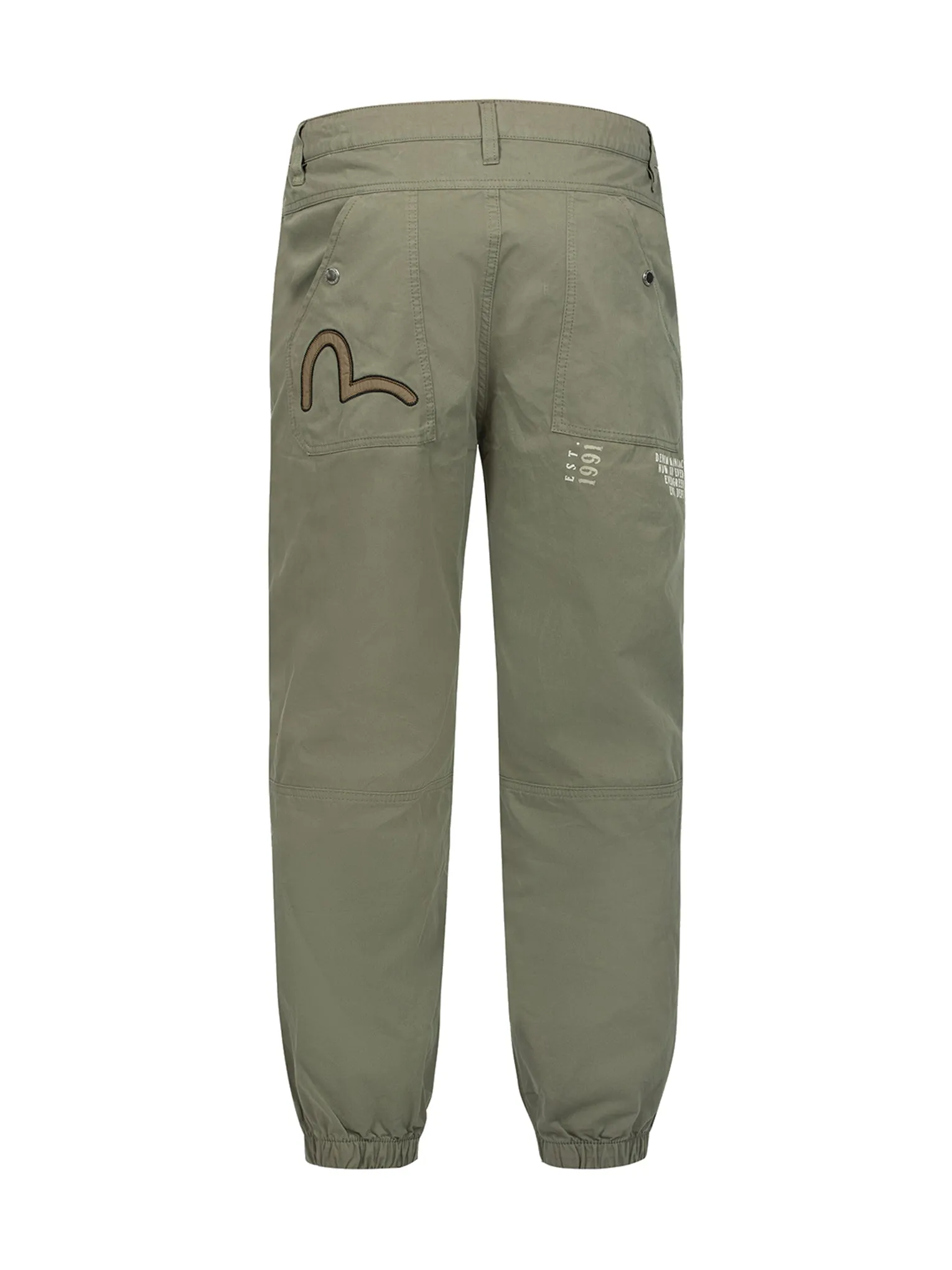 Seagull Appliqué Embroidery and Slogan Print Relax Fit Cargo Pants