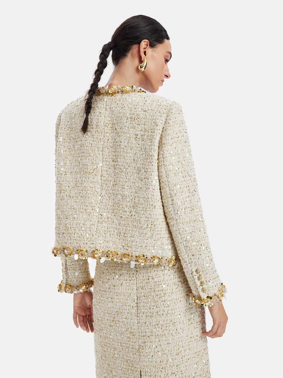 Sequin Trimmed French Tweed Short Jacket