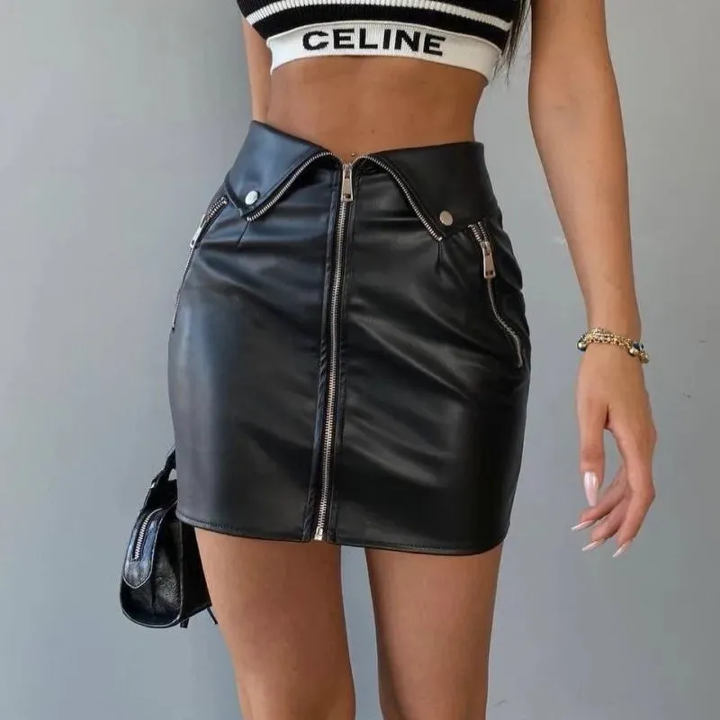 Sexy High-waist Bodycon Multi Zipper Trendy Korean Chic Stylish Fashionable Mini Skirt