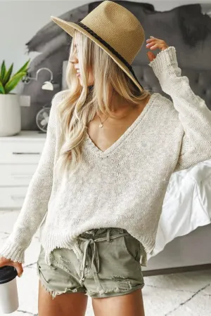 Simply Amazing Ivory Long Sleeve Knit Blouse