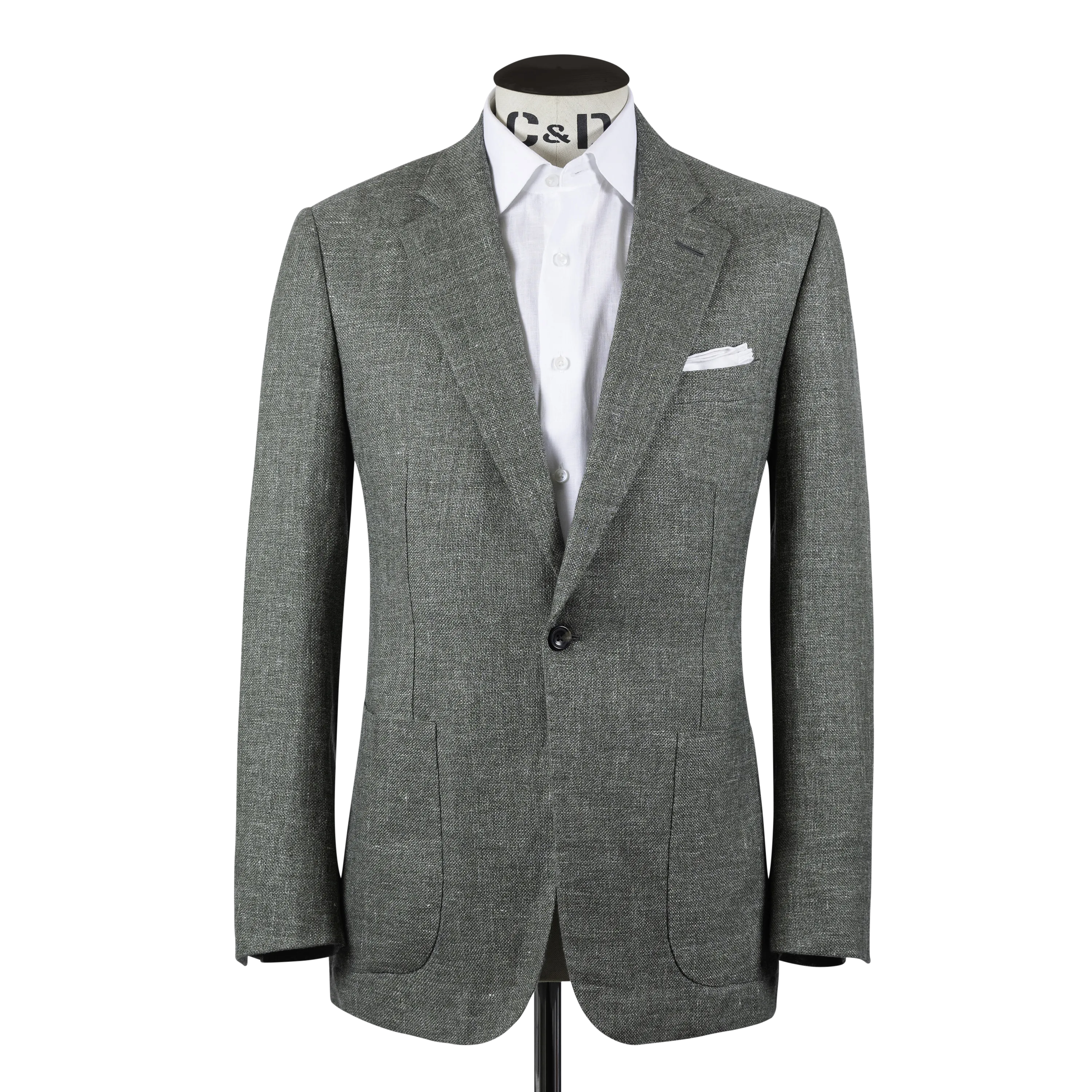 Single Breasted Notch Lapel Jacket in Green Summer Hopsack