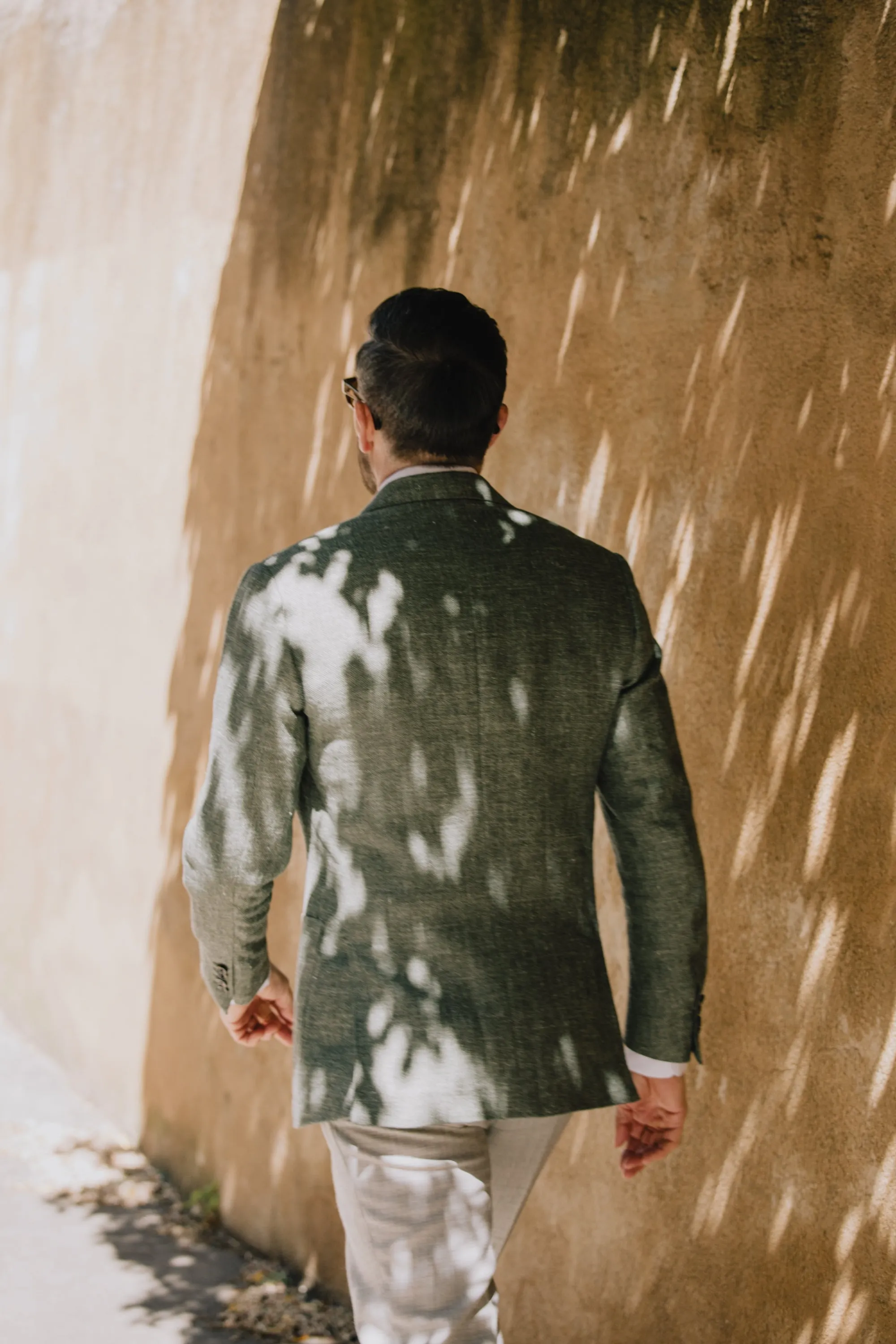 Single Breasted Notch Lapel Jacket in Green Summer Hopsack