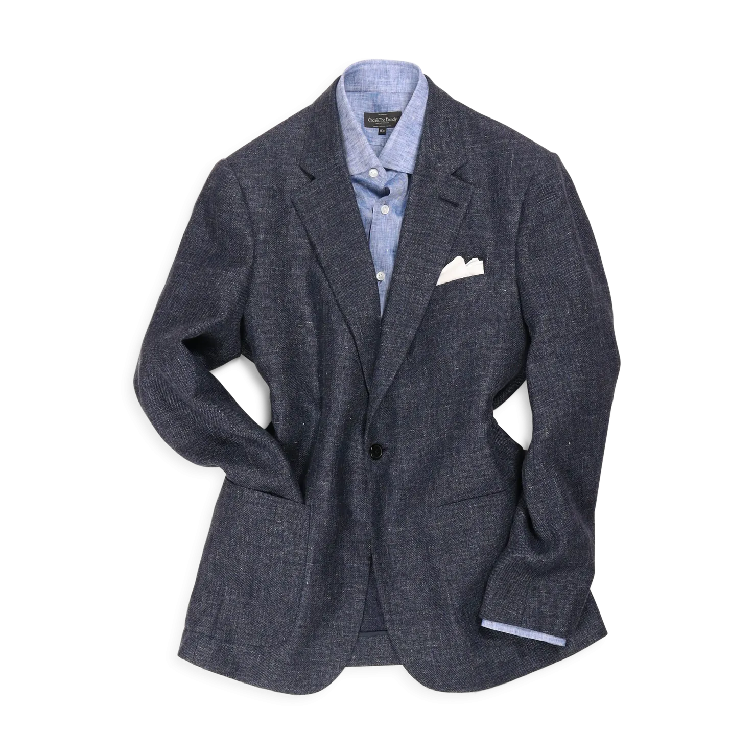 Single Breasted Notch Lapel Jacket in Navy Summer Hopsack