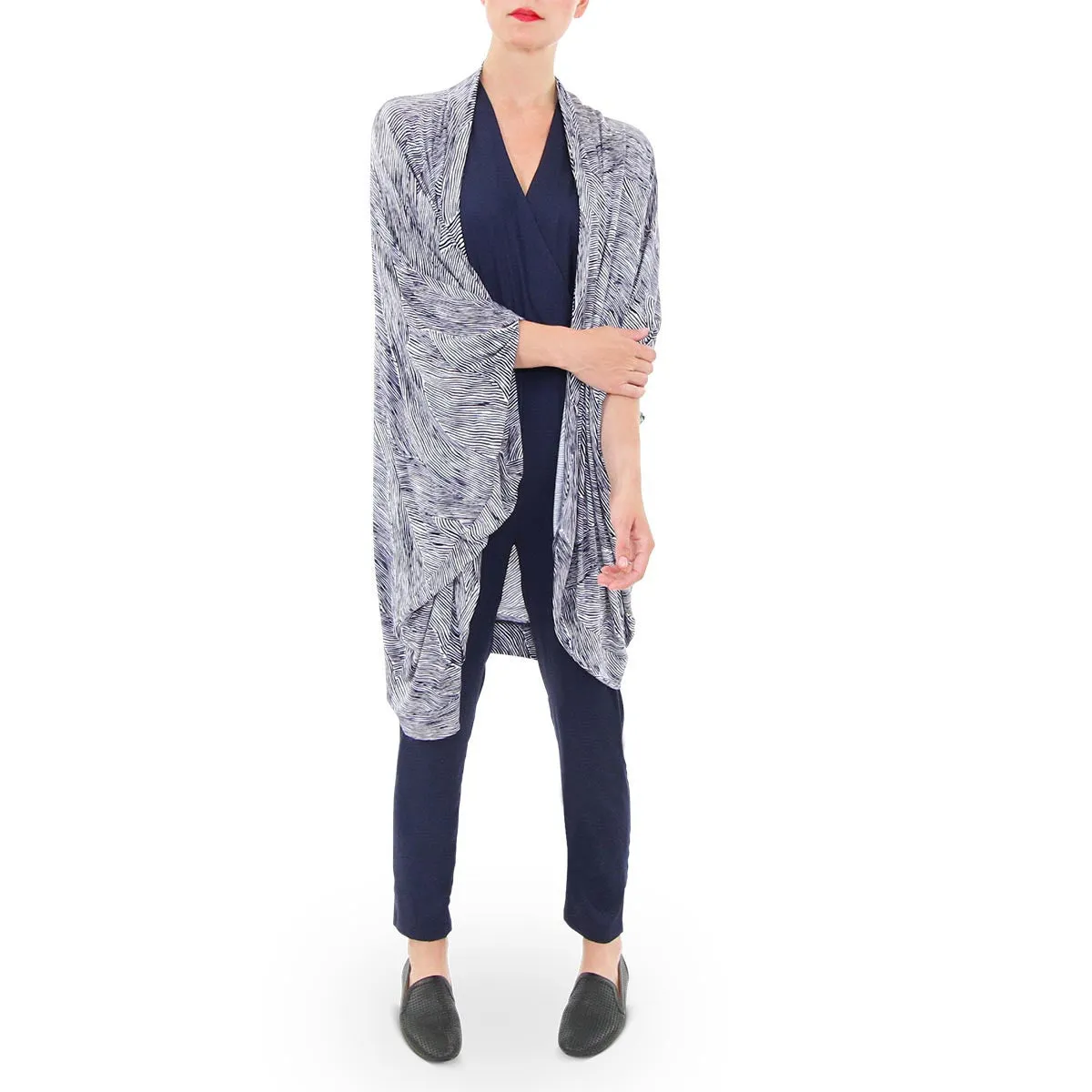 Siri Drape Cardigan in Navy Print