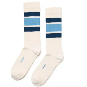 Sky Blue Cushioned Retro Stripe Crew Sock - Made In USA by Zkano