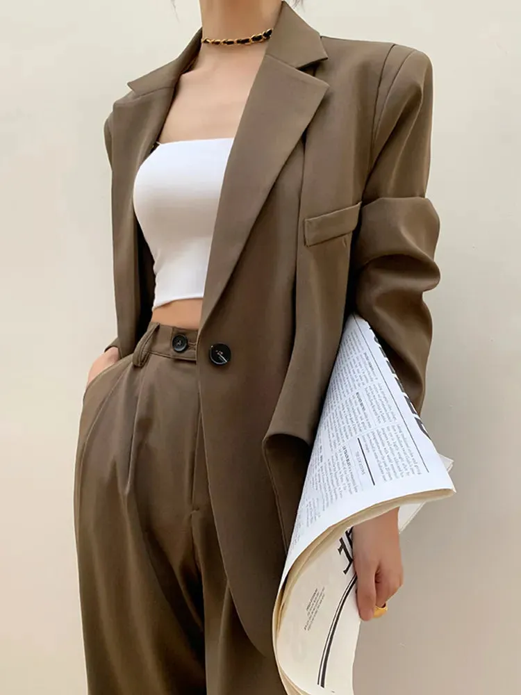 Slim Minimalist Blazers For Women Notched Collar Long Sleeve Patchwork Lace Up Casual Blazer Female Fashion