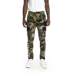 Slim Tapered Utility Fashion Cargo Twill Pants - Wood Camo