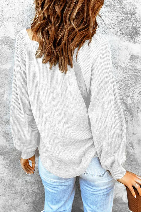 Square Neck Waffle-Knit Top