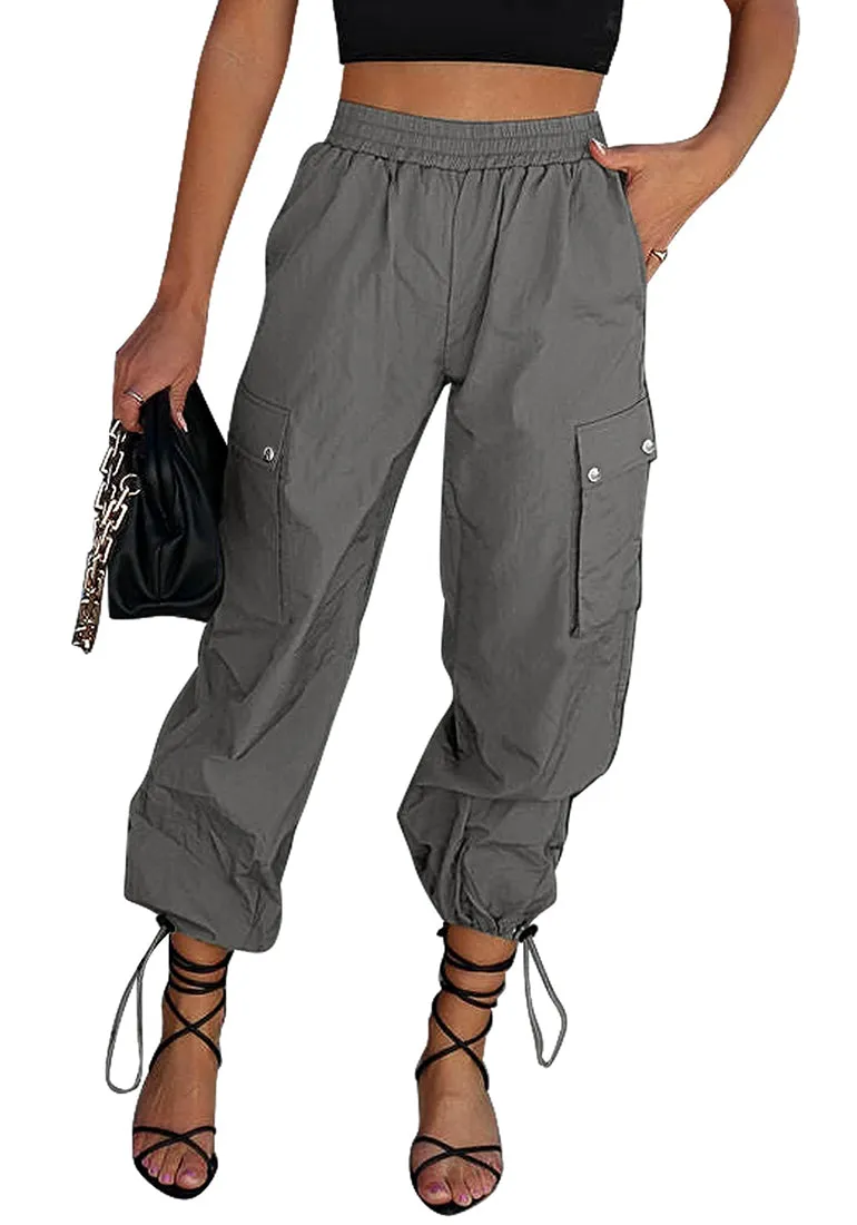 Steeple Gray Women's Casual Cargo Pant High Waisted Y2K Nylon Trousers