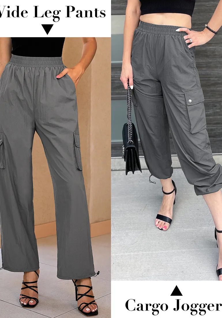 Steeple Gray Women's Casual Cargo Pant High Waisted Y2K Nylon Trousers