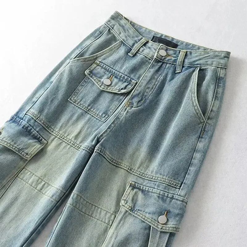 Straight Denim Cargo Pants for Women