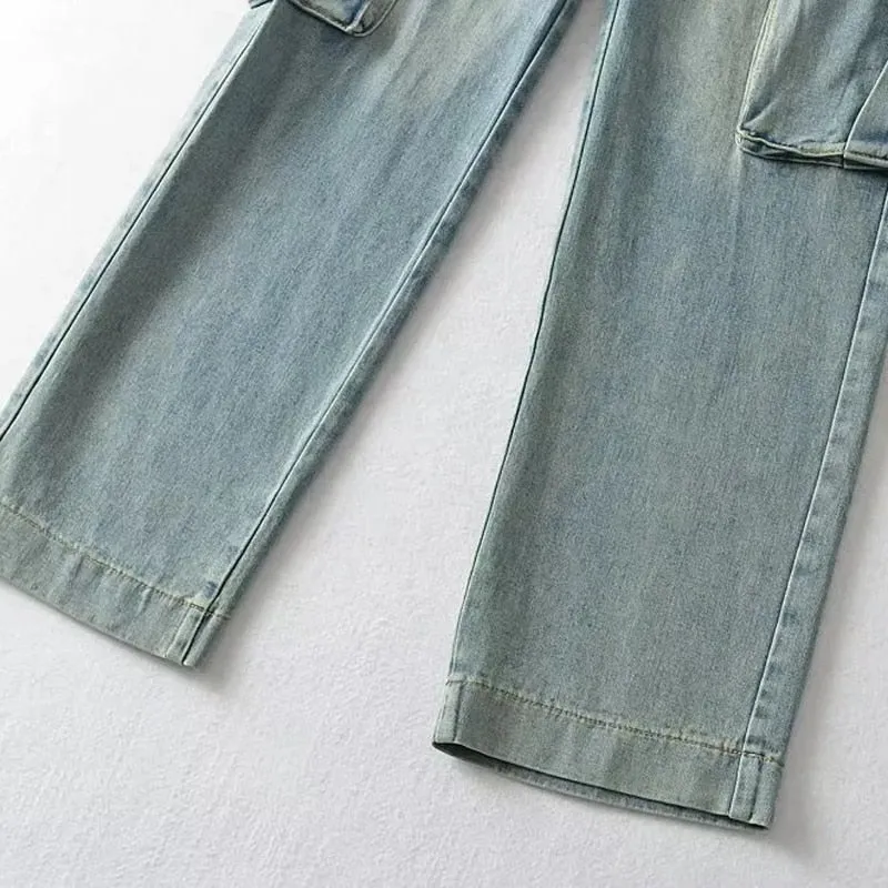 Straight Denim Cargo Pants for Women