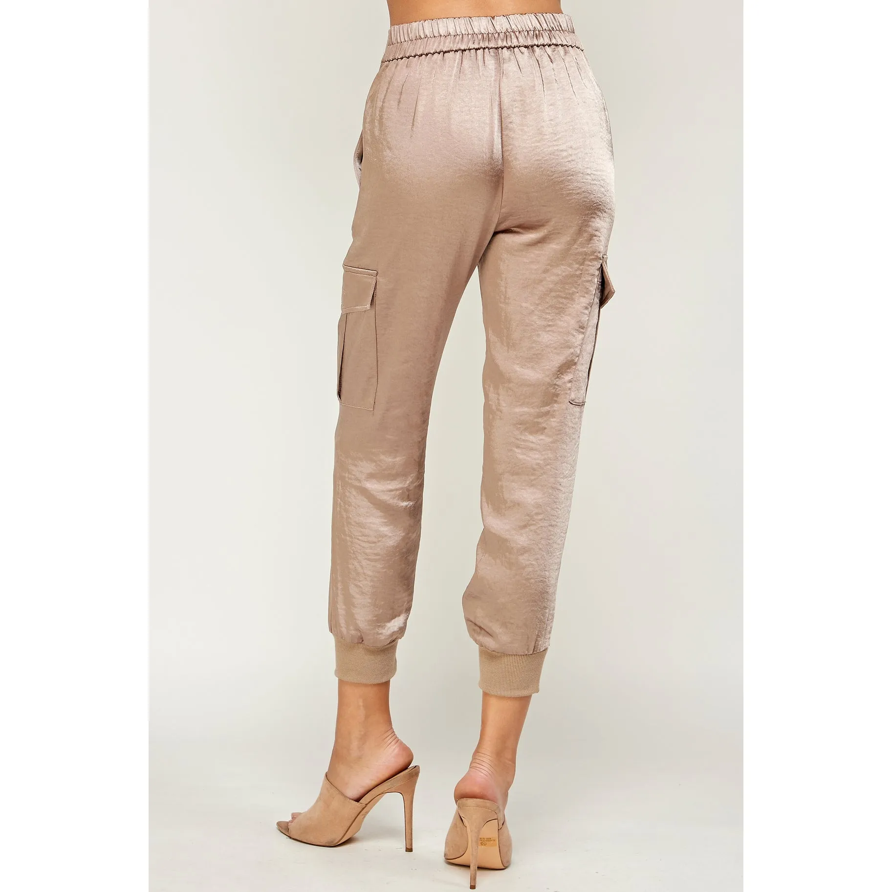 Tan Satin Cargo Pants