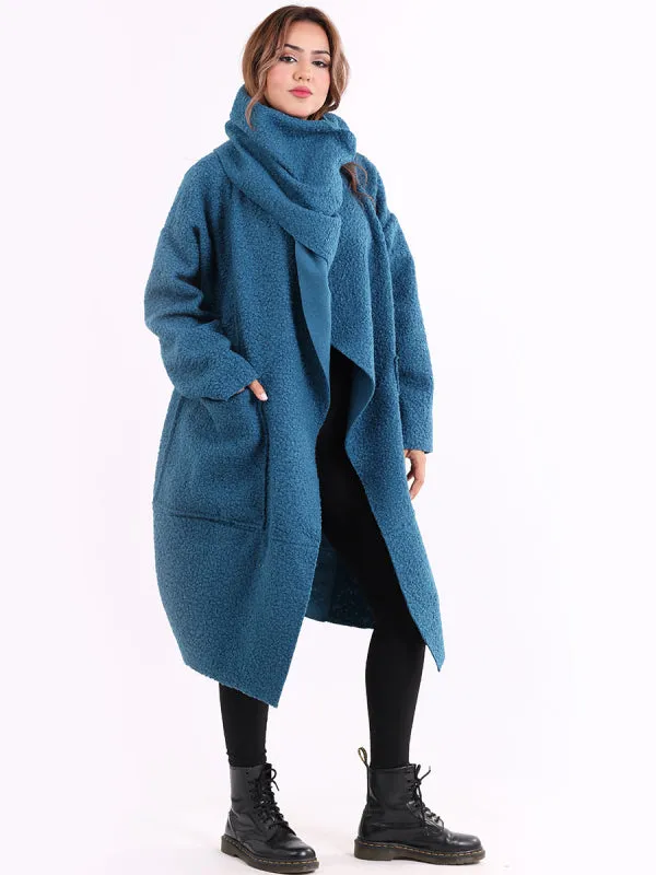 Teal Hudson Boucle Wrap Neck Teddy Coat