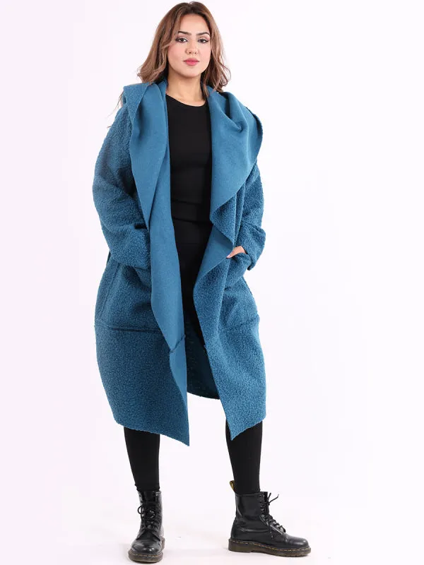 Teal Hudson Boucle Wrap Neck Teddy Coat