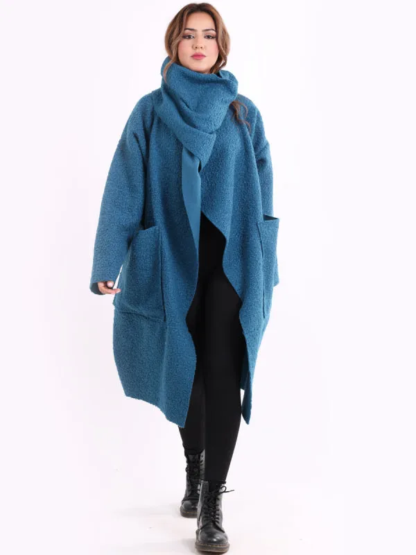 Teal Hudson Boucle Wrap Neck Teddy Coat