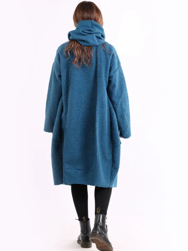 Teal Hudson Boucle Wrap Neck Teddy Coat