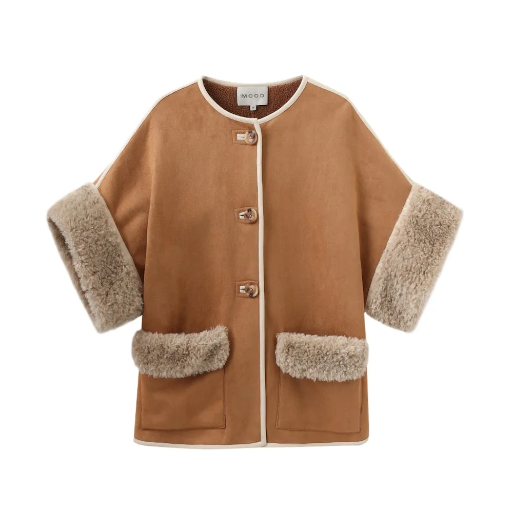 Teddy Shearling Cape Coat - Camel