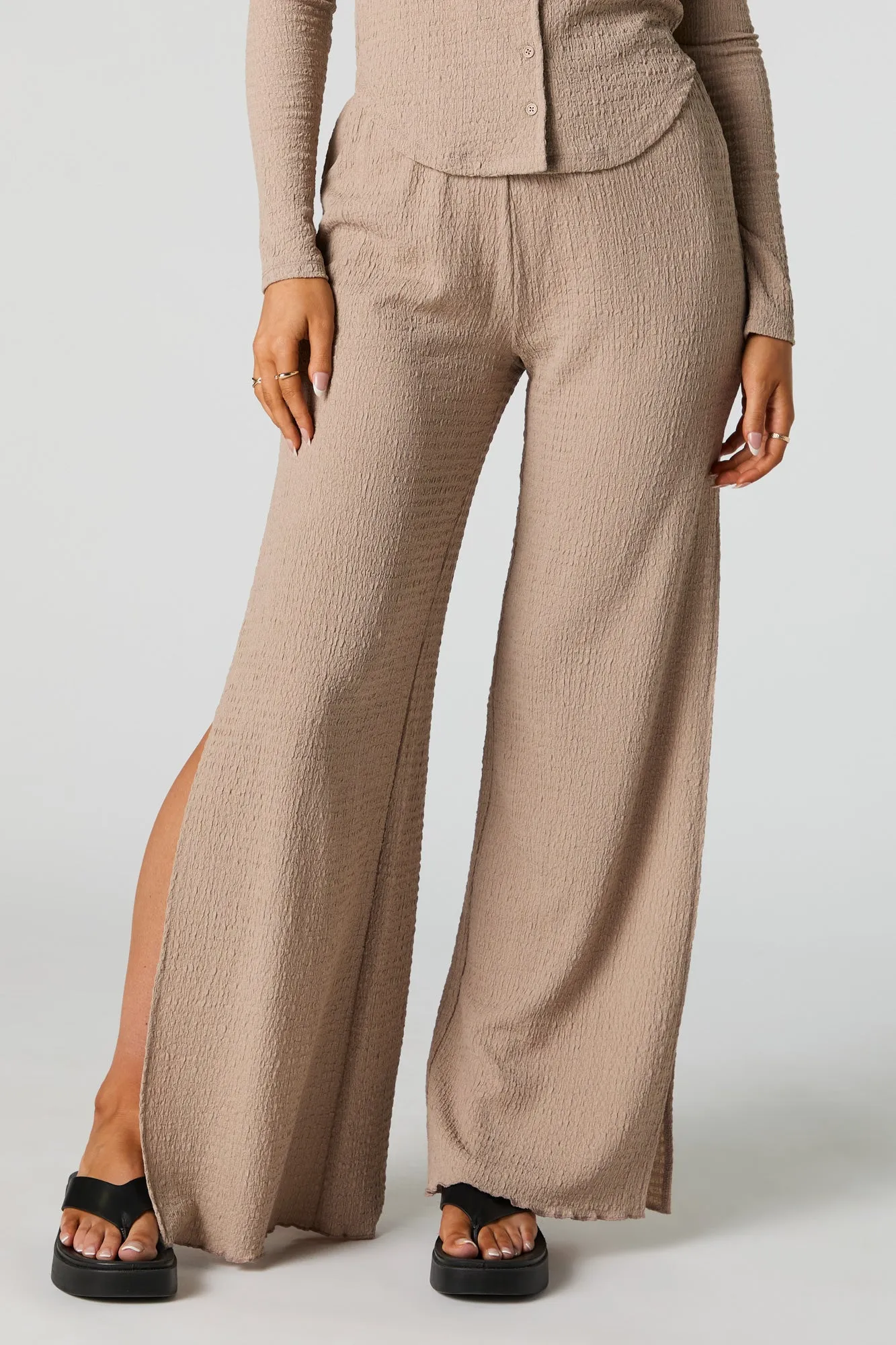 Textured Knit Slit Palazzo Pant