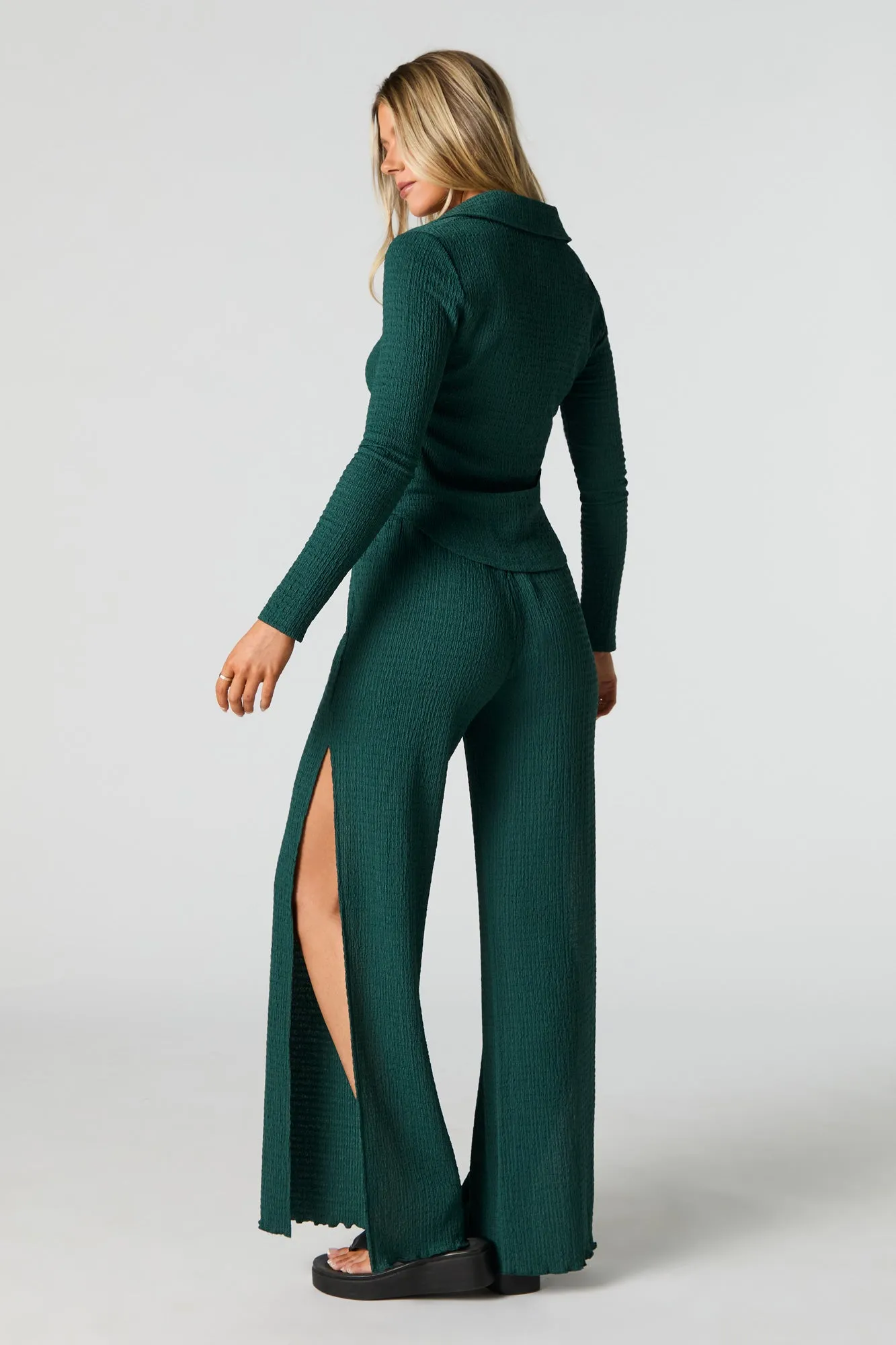 Textured Knit Slit Palazzo Pant