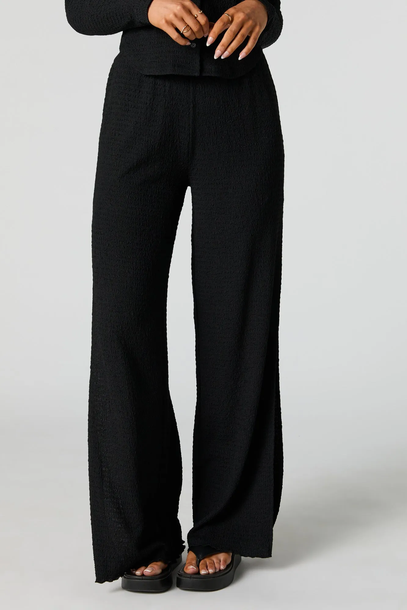 Textured Knit Slit Palazzo Pant