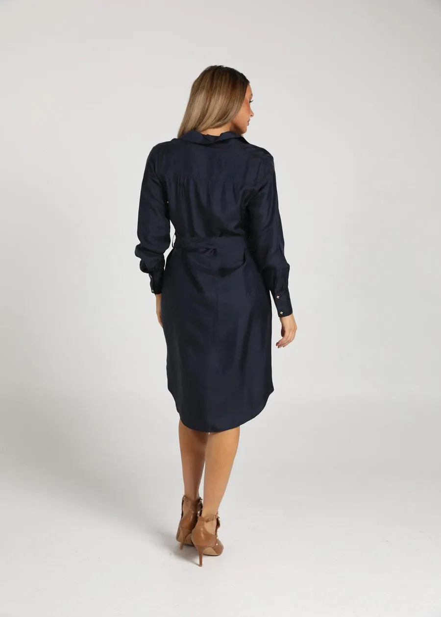 The Silk Long-sleeve Shirt Dress - Ink