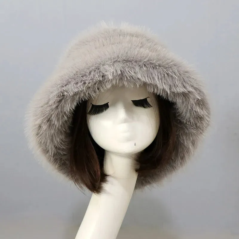 Trendy Winter Warm Faux Fur Bucket Hat