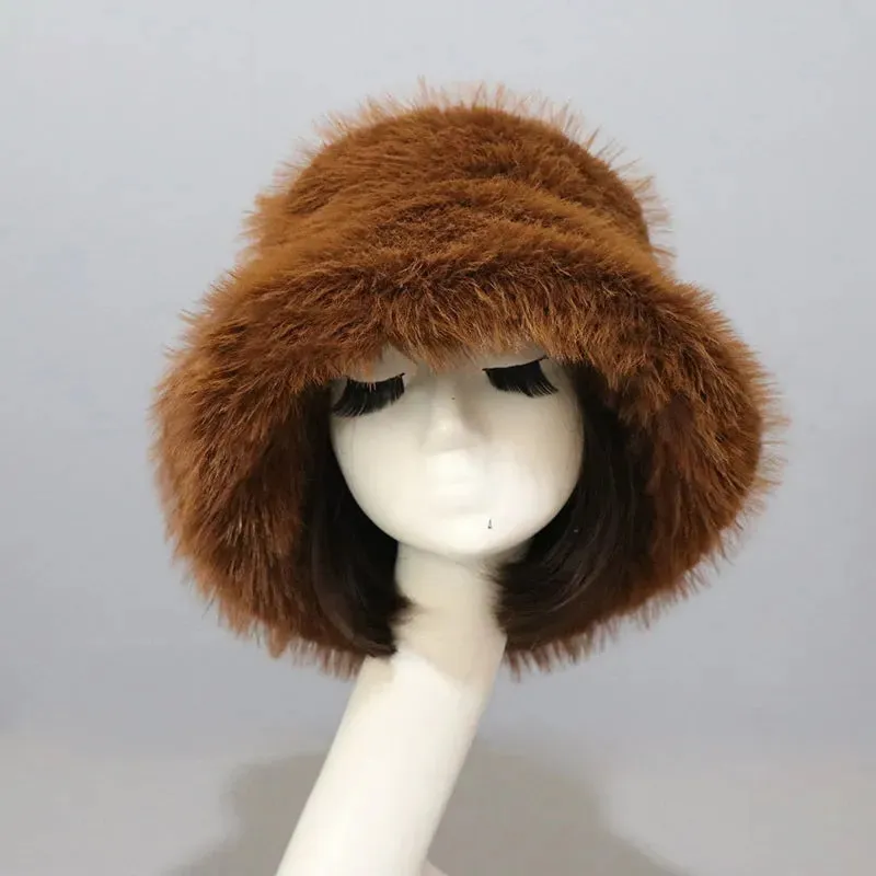 Trendy Winter Warm Faux Fur Bucket Hat