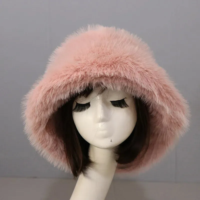 Trendy Winter Warm Faux Fur Bucket Hat